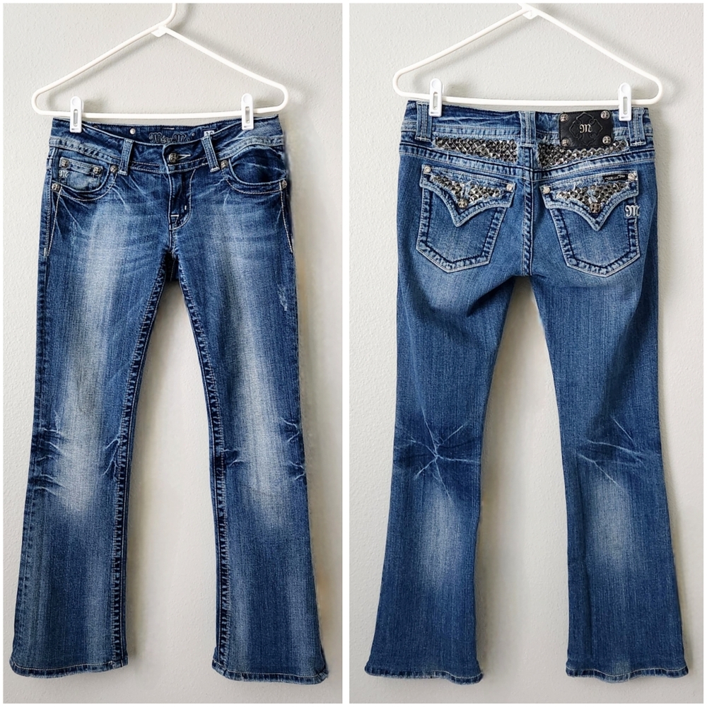 Miss Me Boot / Kick Flare Ankle Jeans With Studs & Contrast Stitching, Size 28 - Picture 14 of 16